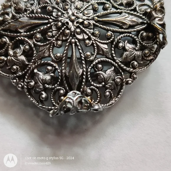 🗼A-F Paris France Brooch Art Nouveau Silver Filigree Clip Vintage - Picture 6 of 10